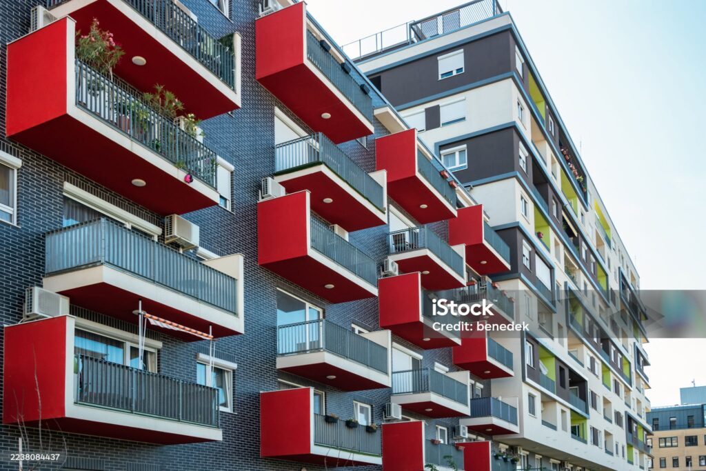 New apartment buildings in Budapest Hungary.